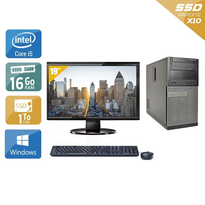 Dell Optiplex 7020 Tower i5 avec Écran 19 pouces 16Go RAM 1To SSD Windows 10