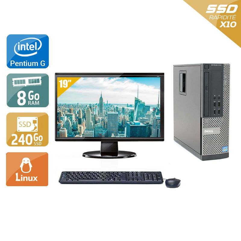 Dell Optiplex 7020 SFF Pentium G Dual Core avec Écran 19 pouces 8Go RAM 240Go SSD Linux