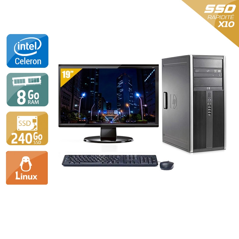 HP Compaq dc7800 Tower Celeron Dual Core avec Écran 19 pouces 8Go RAM 240Go SSD Linux