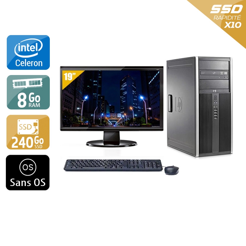 HP Compaq dc7800 Tower Celeron Dual Core avec Écran 19 pouces 8Go RAM 240Go SSD Sans OS