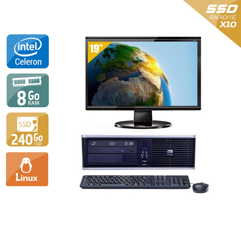 HP Compaq dc7800 SFF Celeron Dual Core avec Écran 19 pouces 8Go RAM 240Go SSD Linux