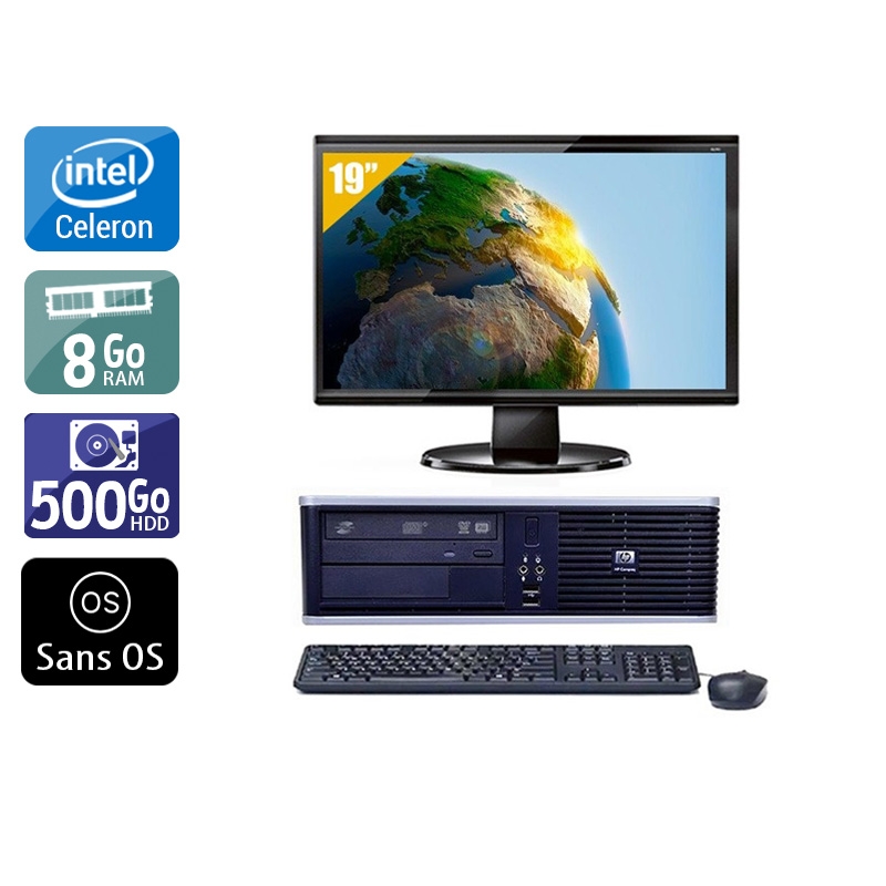 HP Compaq dc7800 SFF Celeron Dual Core avec Écran 19 pouces 8Go RAM 500Go HDD Sans OS