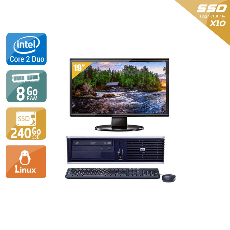 HP Compaq dc7800 SFF Core 2 Duo avec Écran 19 pouces 8Go RAM 240Go SSD Linux