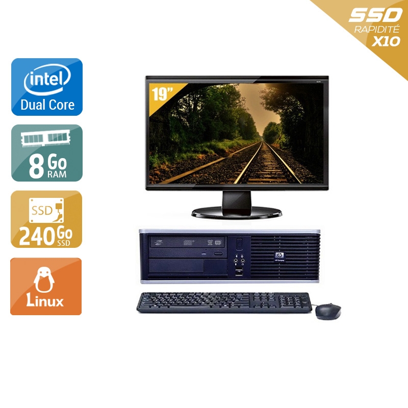 HP Compaq dc7800 SFF Dual Core + Écran - 19'' 8Go RAM 240Go SSD Linux  Très bon étatOccasion certifiée reconditionnée Bon état -  reconditionné disponible sur Kiatoo