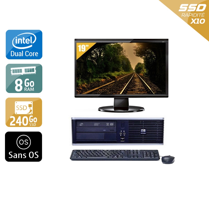 HP Compaq dc7800 SFF Dual Core avec Écran 19 pouces 8Go RAM 240Go SSD Sans OS