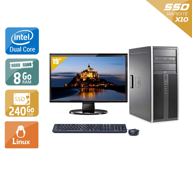 HP Compaq dc7800 Tower Dual Core avec Écran 19 pouces 8Go RAM 240Go SSD Linux