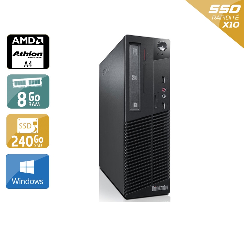 Lenovo ThinkCentre M78 SFF AMD A4 - 8Go RAM 240Go SSD Windows 10 État correctOccasion certifiée reconditionnée