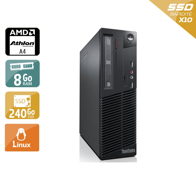 Lenovo ThinkCentre M78 SFF AMD A4 - 8Go RAM 240Go SSD Linux  État correctOccasion certifiée reconditionnée