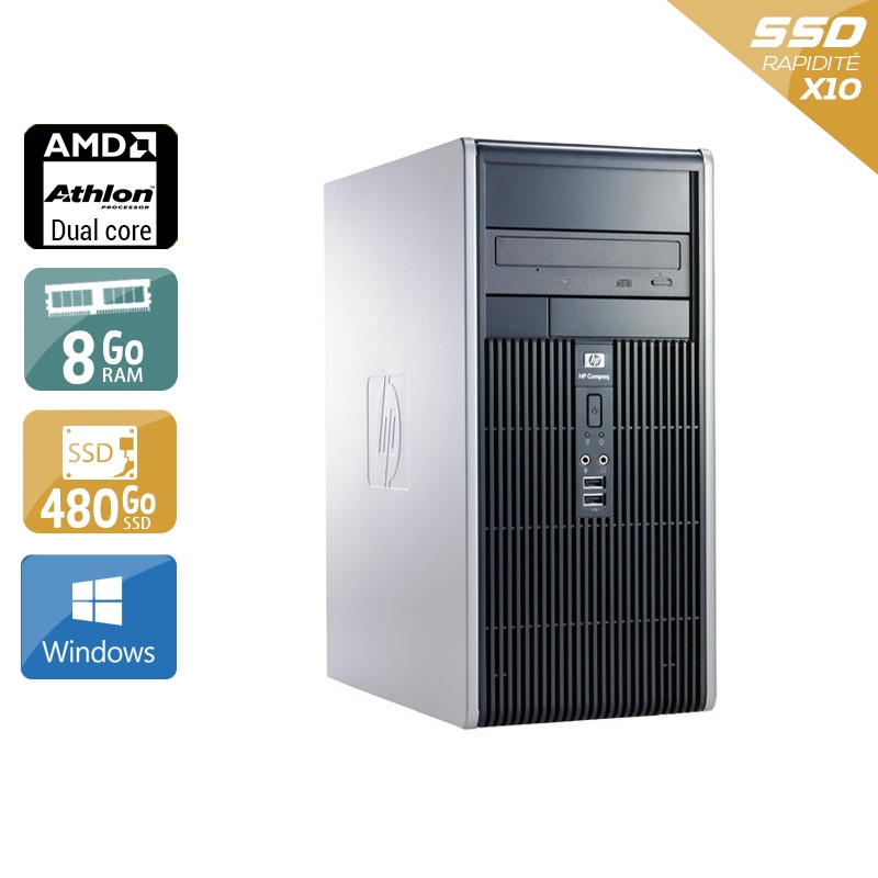 HP Compaq dc5850 Tower AMD Athlon Dual Core 8Go RAM 480Go SSD Windows 10