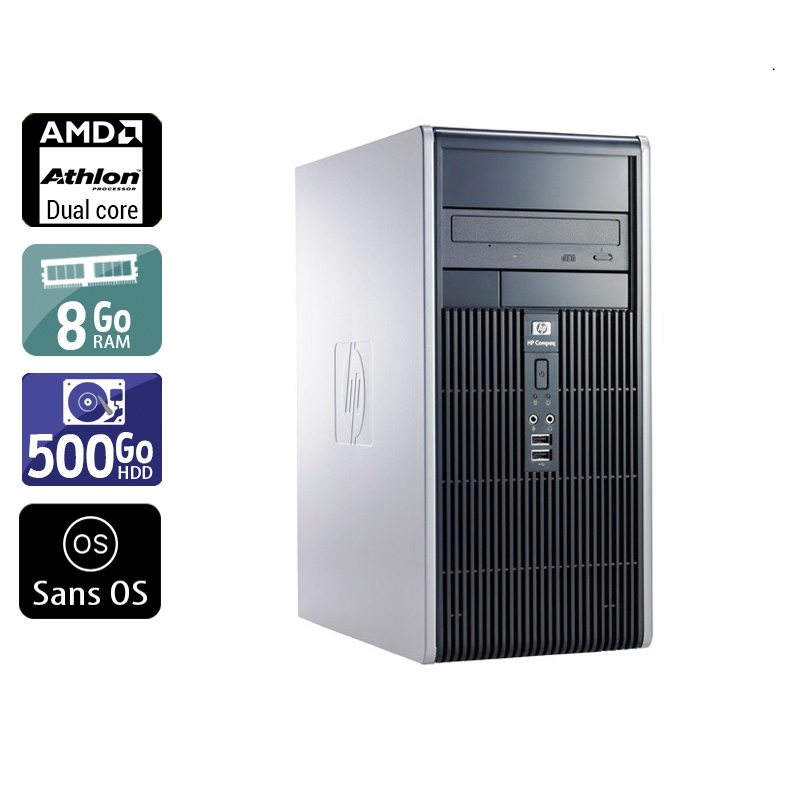 HP Compaq dc5850 Tower AMD Athlon Dual Core 8Go RAM 500Go HDD Sans OS