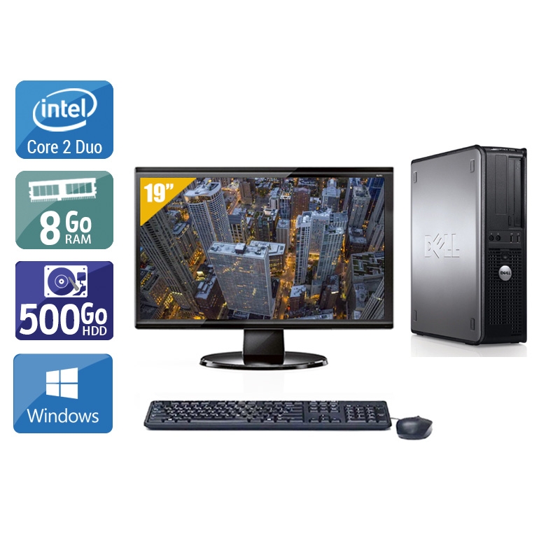 Dell Optiplex 760 Desktop Core 2 Duo avec Écran 19 pouces 8Go RAM 500Go HDD Windows 10