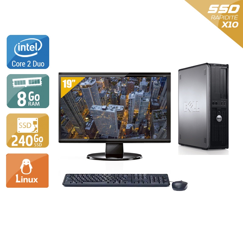 Dell Optiplex 760 Desktop Core 2 Duo avec Écran 19 pouces 8Go RAM 240Go SSD Linux