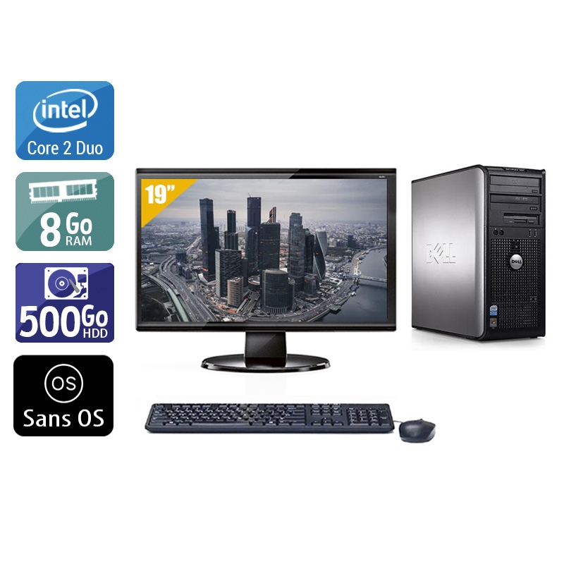 Dell Optiplex 760 Tower Core 2 Duo avec Écran 19 pouces 8Go RAM 500Go HDD Sans OS