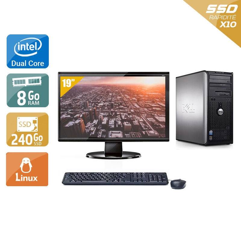 Dell Optiplex 760 Tower Dual Core avec Écran 19 pouces 8Go RAM 240Go SSD Linux