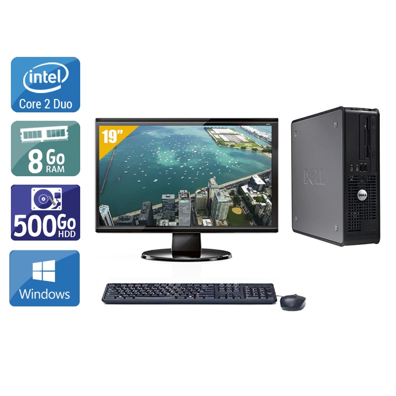 Dell Optiplex 760 SFF Core 2 Duo avec Écran 19 pouces 8Go RAM 500Go HDD Windows 10