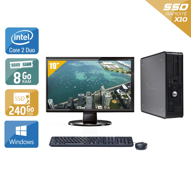 Dell Optiplex 760 SFF Core 2 Duo avec Écran 19 pouces 8Go RAM 240Go SSD Windows 10