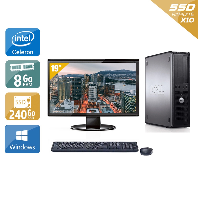 Dell Optiplex 780 Desktop Celeron Dual Core avec Écran 19 pouces 8Go RAM 240Go SSD Windows 10