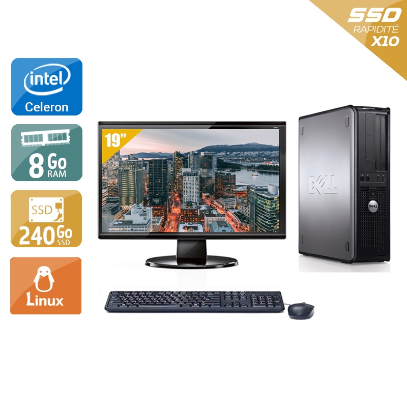 Dell Optiplex 780 Desktop Celeron Dual Core avec Écran 19 pouces 8Go RAM 240Go SSD Linux