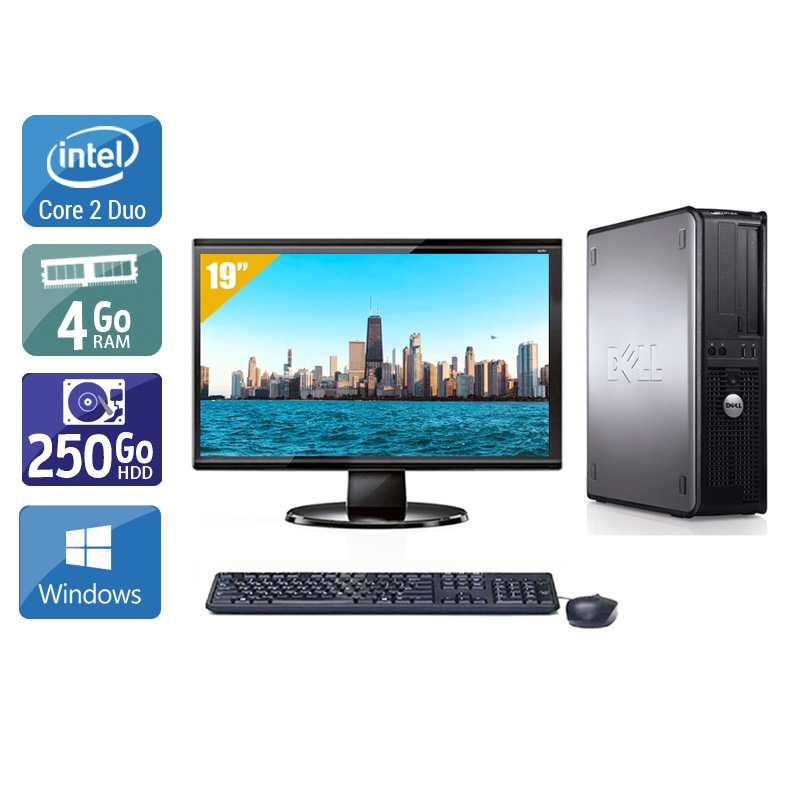 Dell Optiplex 780 Desktop Core 2 Duo avec Écran 19 pouces 4Go RAM 250Go HDD Windows 10