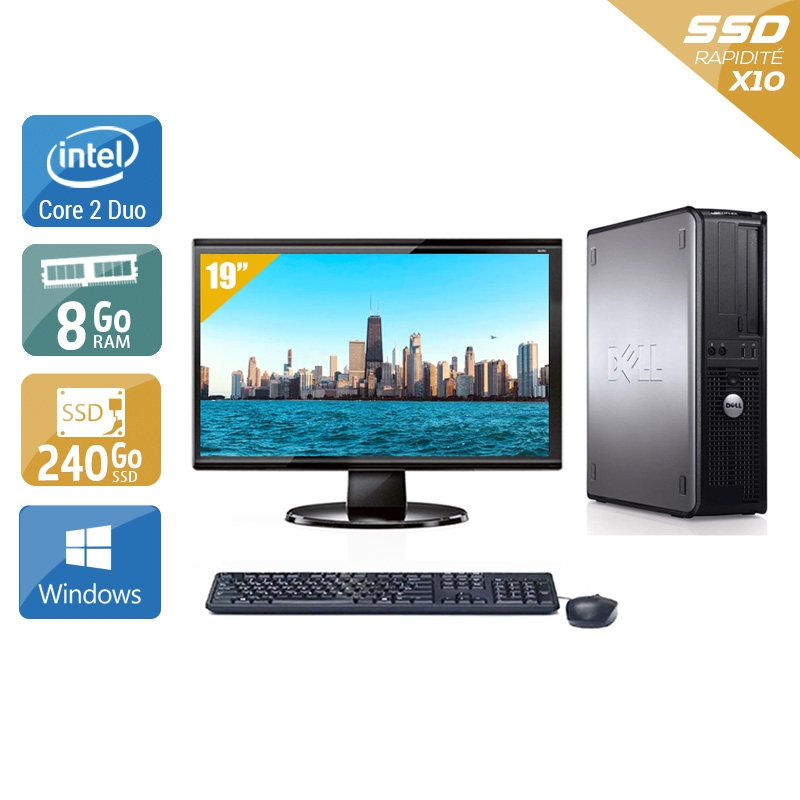 Dell Optiplex 780 Desktop Core 2 Duo avec Écran 19 pouces 8Go RAM 240Go SSD Windows 10