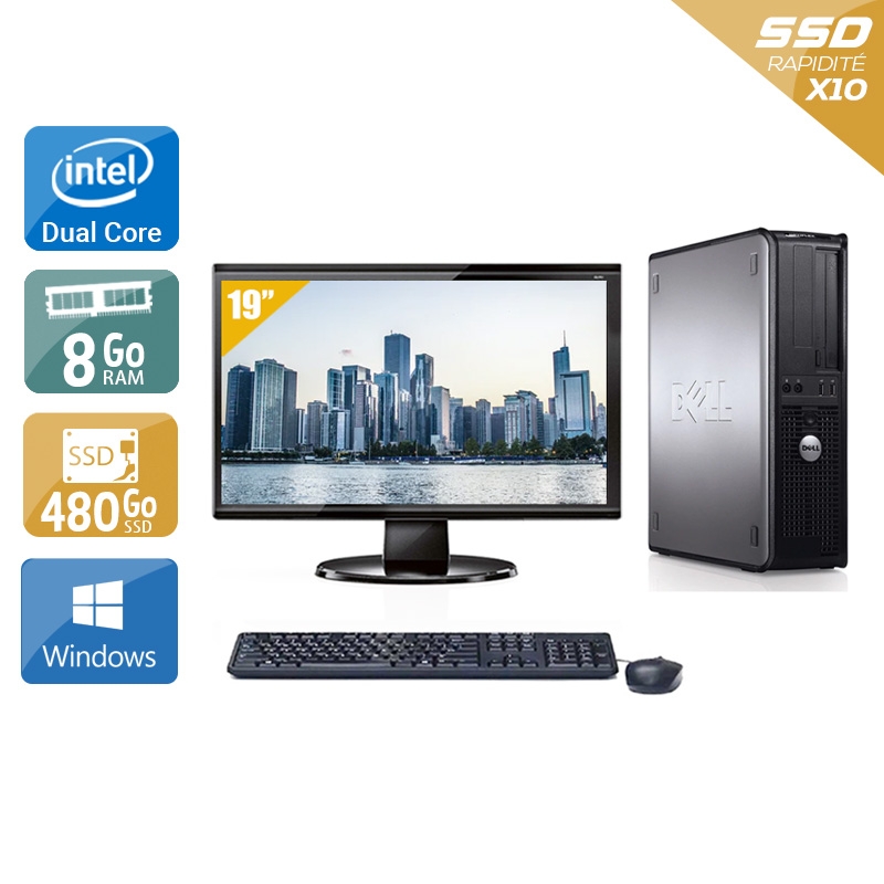 Dell Optiplex 780 Desktop Dual Core avec Écran 19 pouces 8Go RAM 480Go SSD Windows 10