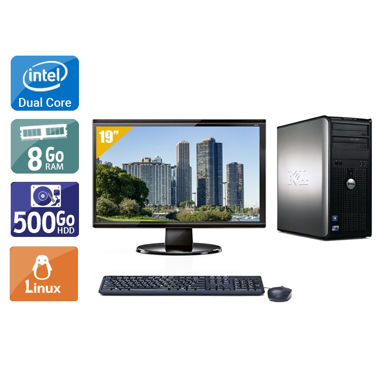 Dell Optiplex 780 Tower Dual Core avec Écran 19 pouces 8Go RAM 500Go HDD Linux