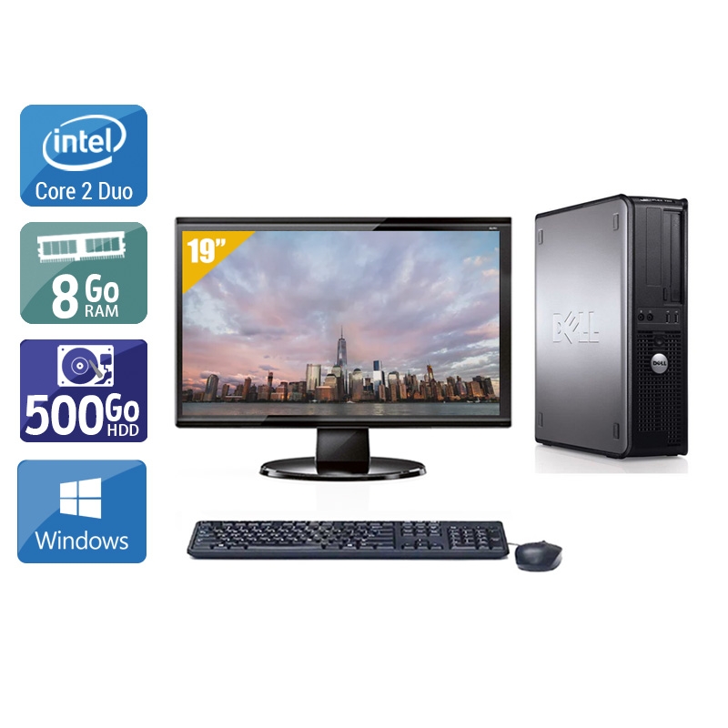 Dell Optiplex 780 SFF Core 2 Duo avec Écran 19 pouces 8Go RAM 500Go HDD Windows 10