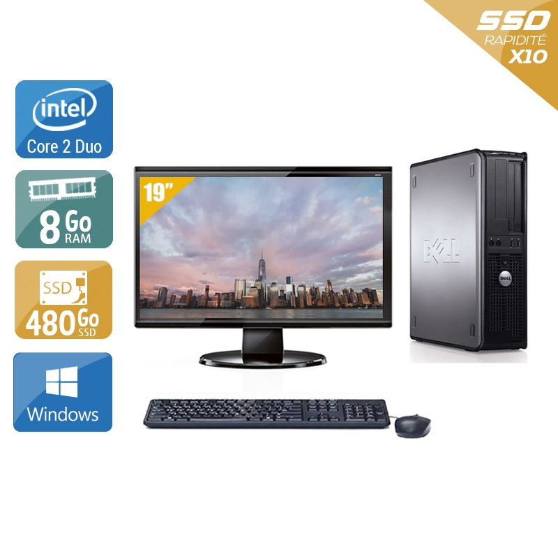 Dell Optiplex 780 SFF Core 2 Duo avec Écran 19 pouces 8Go RAM 480Go SSD Windows 10