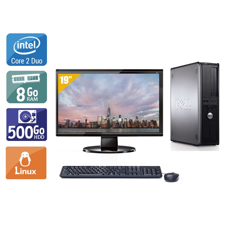 Dell Optiplex 780 SFF Core 2 Duo avec Écran 19 pouces 8Go RAM 500Go HDD Linux