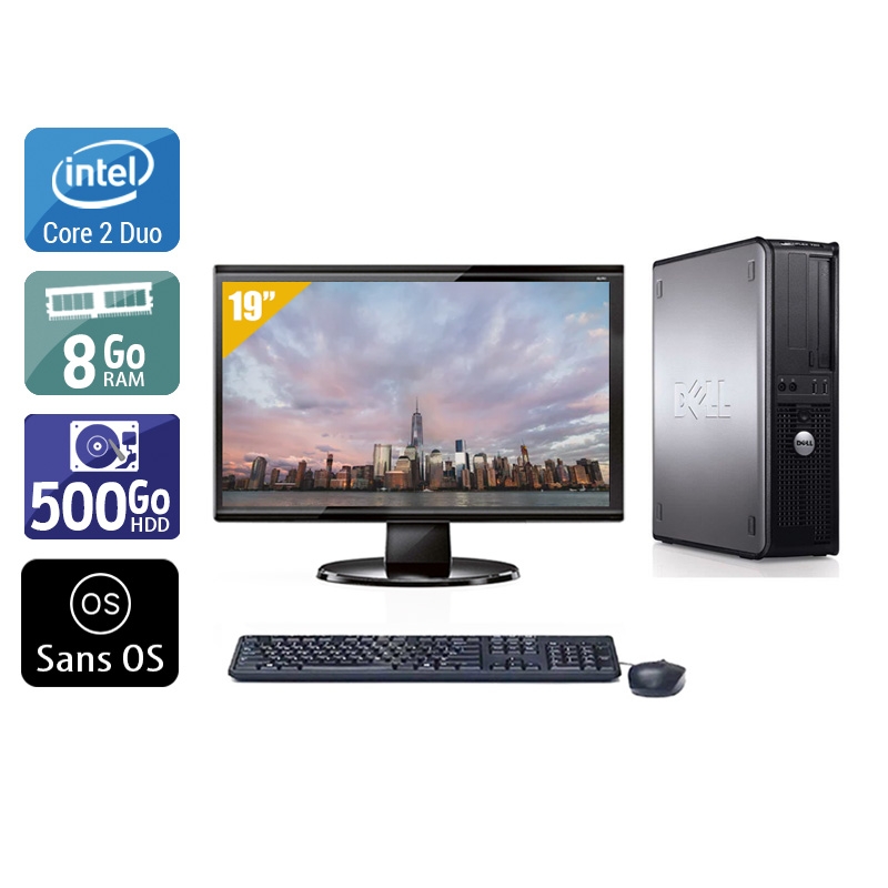 Dell Optiplex 780 SFF Core 2 Duo avec Écran 19 pouces 8Go RAM 500Go HDD Sans OS