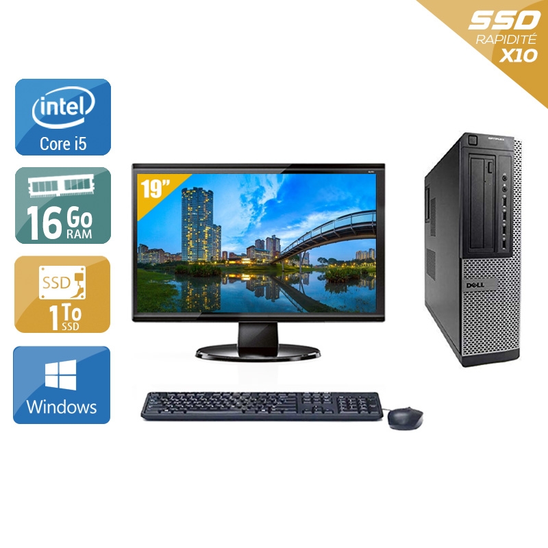 Dell Optiplex 790 Desktop i5 avec Écran 19 pouces 16Go RAM 1To SSD Windows 10