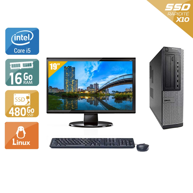 Dell Optiplex 790 Desktop i5 avec Écran 19 pouces 16Go RAM 480Go SSD Linux