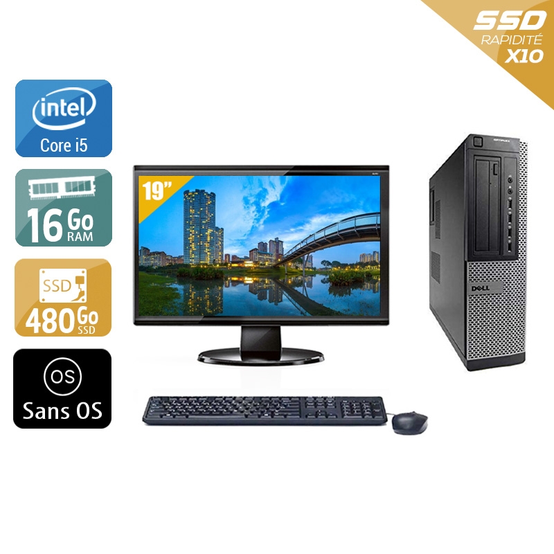 Dell Optiplex 790 Desktop i5 avec Écran 19 pouces 16Go RAM 480Go SSD Sans OS