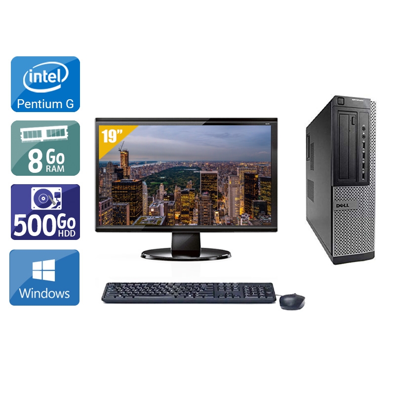 Dell Optiplex 790 Desktop Pentium G Dual Core avec Écran 19 pouces 8Go RAM 500Go HDD Windows 10