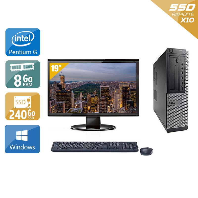 Dell Optiplex 790 Desktop Pentium G Dual Core avec Écran 19 pouces 8Go RAM 240Go SSD Windows 10