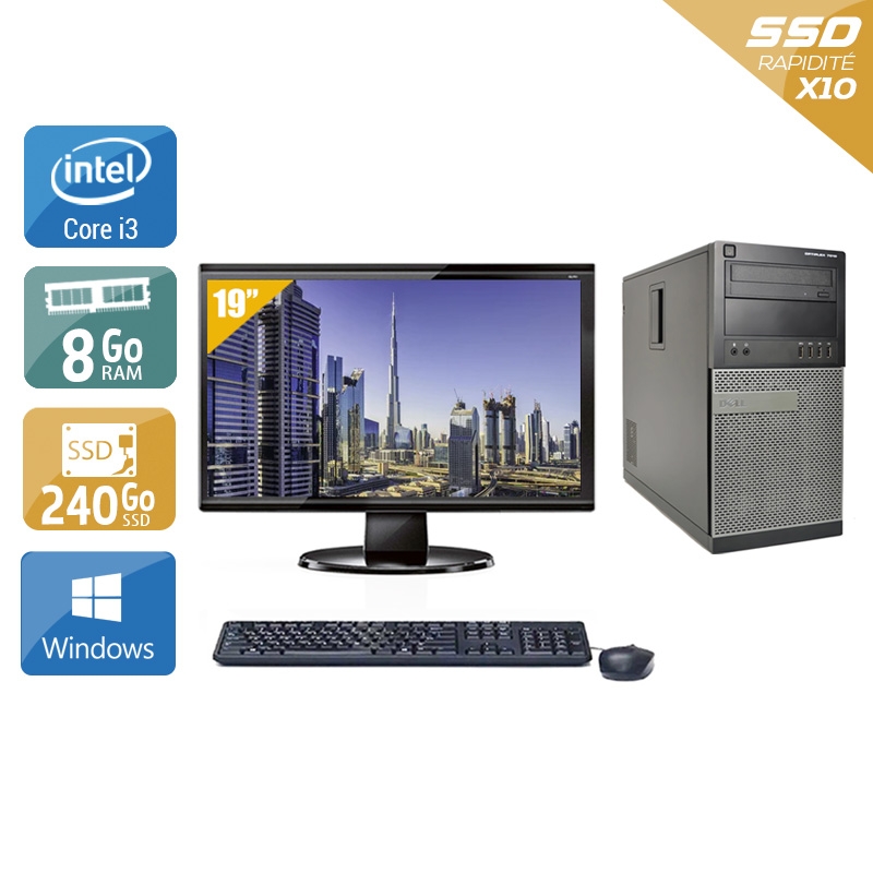 Dell Optiplex 790 Tower i3 avec Écran 19 pouces 8Go RAM 240Go SSD Windows 10