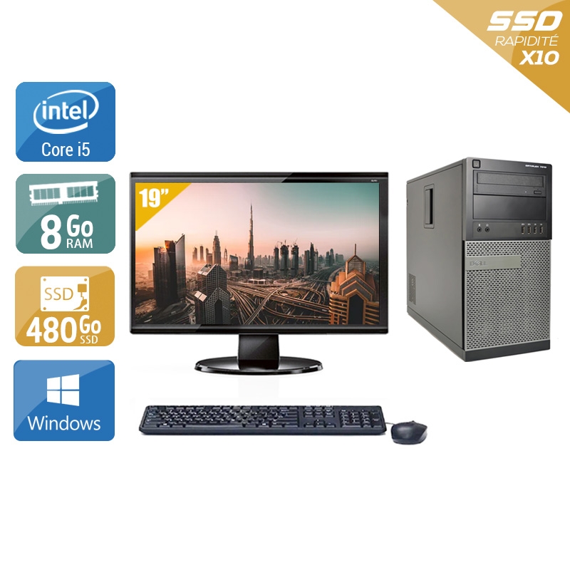 Dell Optiplex 790 Tower i5 avec Écran 19 pouces 8Go RAM 480Go SSD Windows 10