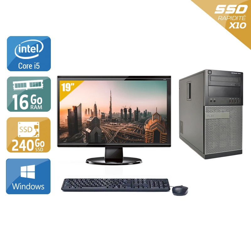 Dell Optiplex 790 Tower i5 avec Écran 19 pouces 16Go RAM 240Go SSD Windows 10