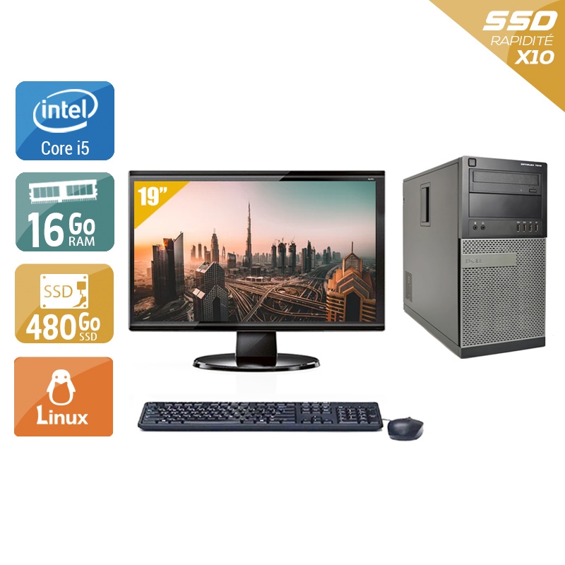 Dell Optiplex 790 Tower i5 avec Écran 19 pouces 16Go RAM 480Go SSD Linux