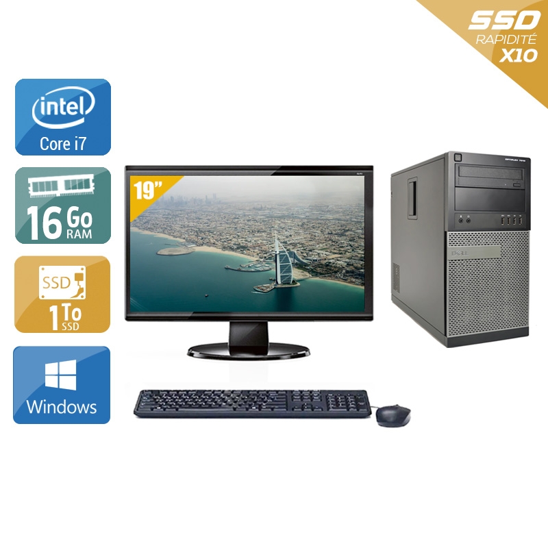 Dell Optiplex 790 Tower i7 avec Écran 19 pouces 16Go RAM 1To SSD Windows 10