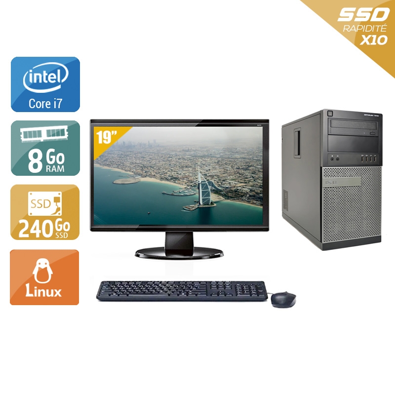 Dell Optiplex 790 Tower i7 avec Écran 19 pouces 8Go RAM 240Go SSD Linux