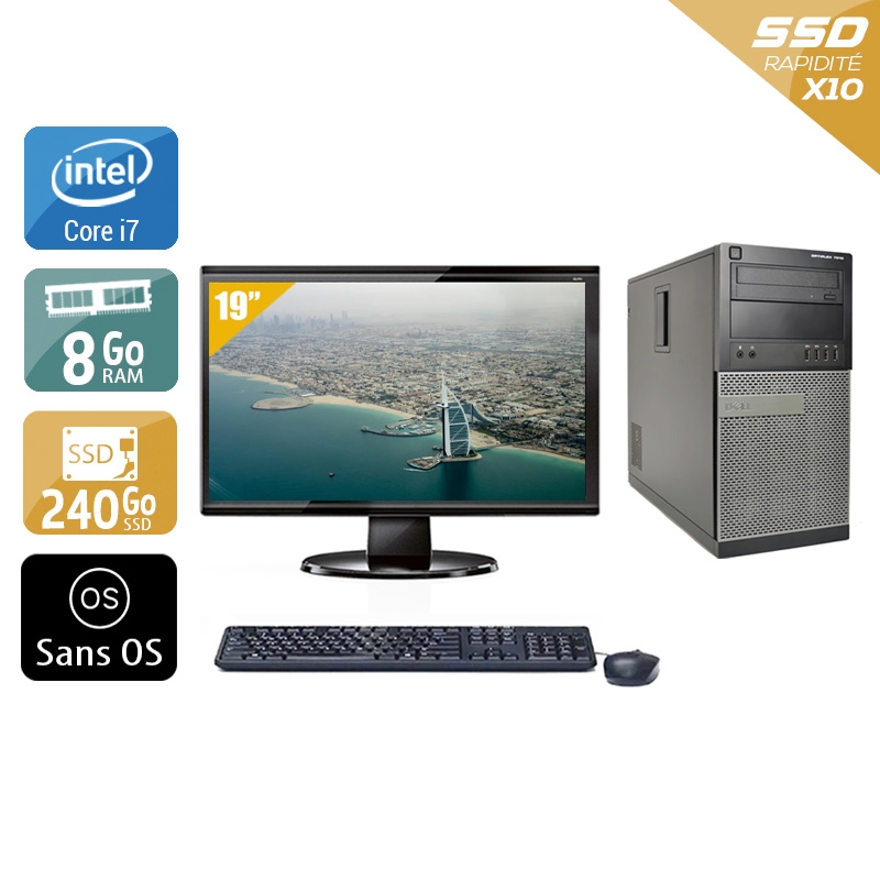 Dell Optiplex 790 Tower i7 avec Écran 19 pouces 8Go RAM 240Go SSD Sans OS