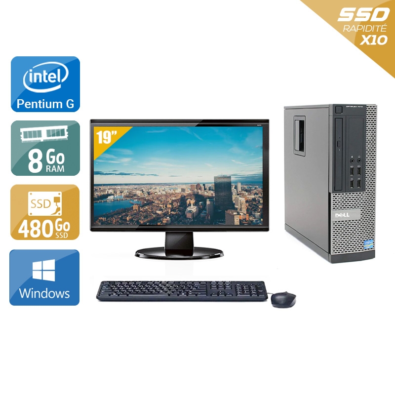 Dell Optiplex 790 SFF Pentium G Dual Core avec Écran 19 pouces 8Go RAM 480Go SSD Windows 10