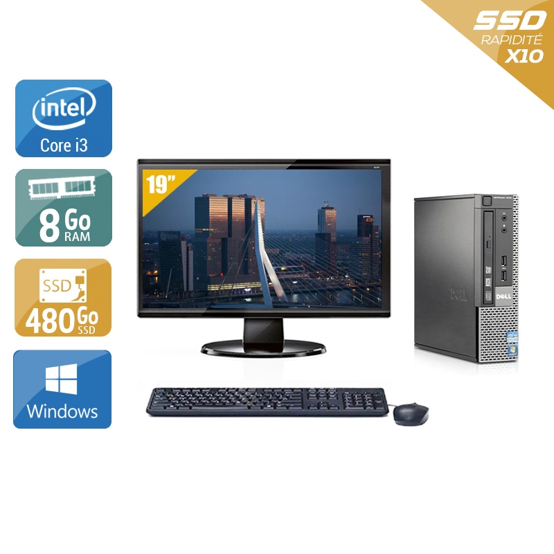 Dell Optiplex 790 USDT i3 avec Écran 19 pouces 8Go RAM 480Go SSD Windows 10