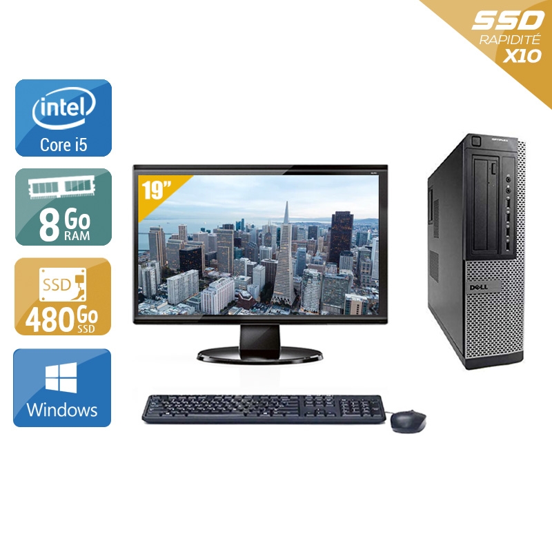 Dell Optiplex 9010 Desktop i5 avec Écran 19 pouces 8Go RAM 480Go SSD Windows 10