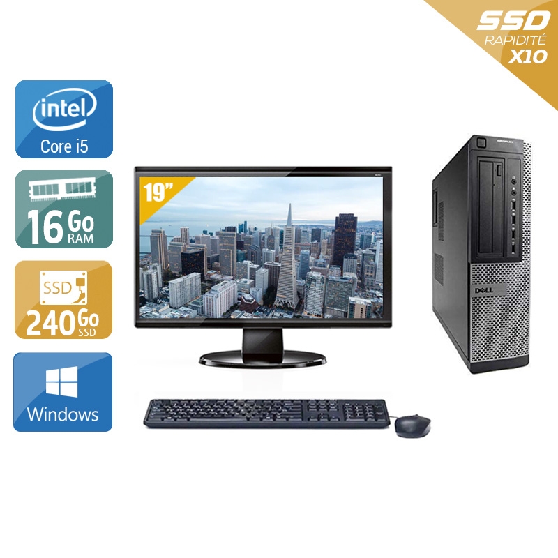 Dell Optiplex 9010 Desktop i5 avec Écran 19 pouces 16Go RAM 240Go SSD Windows 10