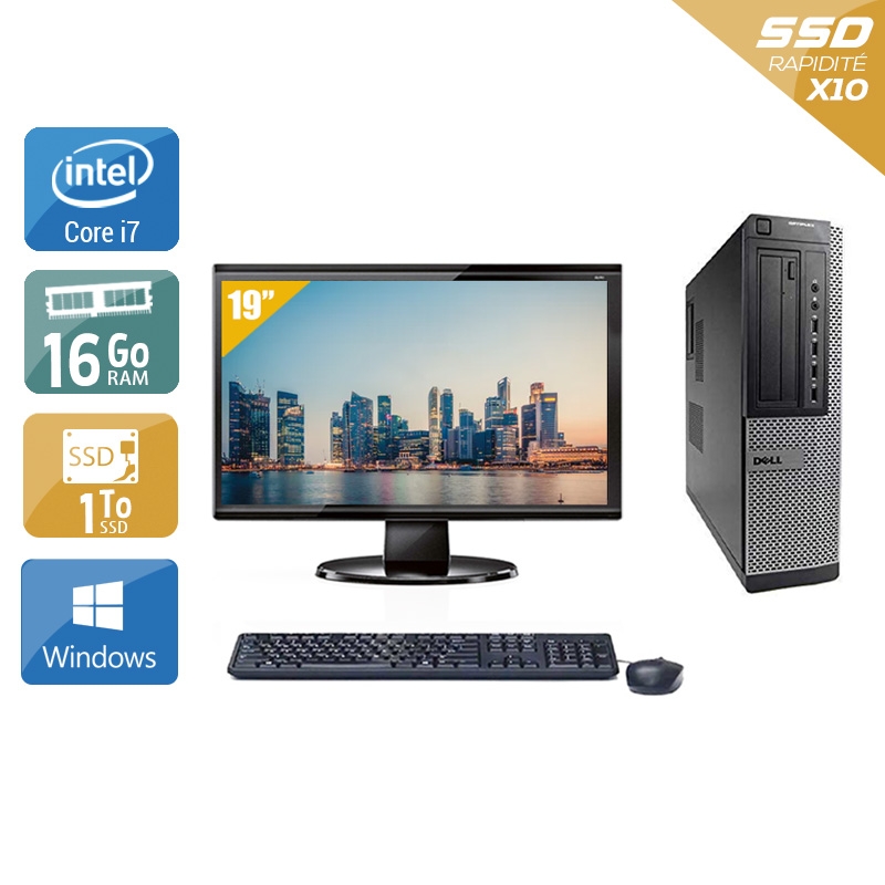 Dell Optiplex 9010 Desktop i7 avec Écran 19 pouces 16Go RAM 1To SSD Windows 10