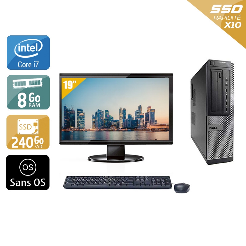 Dell Optiplex 9010 Desktop i7 avec Écran 19 pouces 8Go RAM 240Go SSD Sans OS