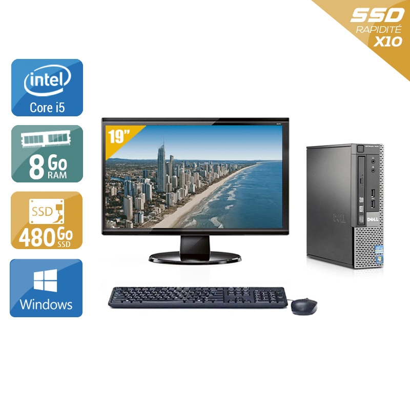 Dell Optiplex 9020 USDT i5 avec Écran 19 pouces 8Go RAM 480Go SSD Windows 10