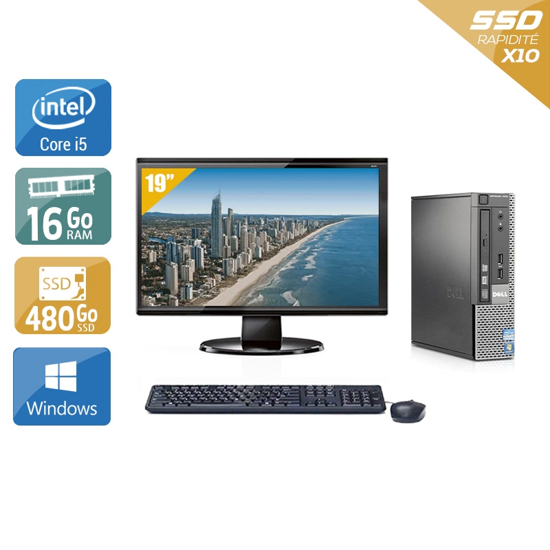 Dell Optiplex 9020 USDT i5 avec Écran 19 pouces 16Go RAM 480Go SSD Windows 10